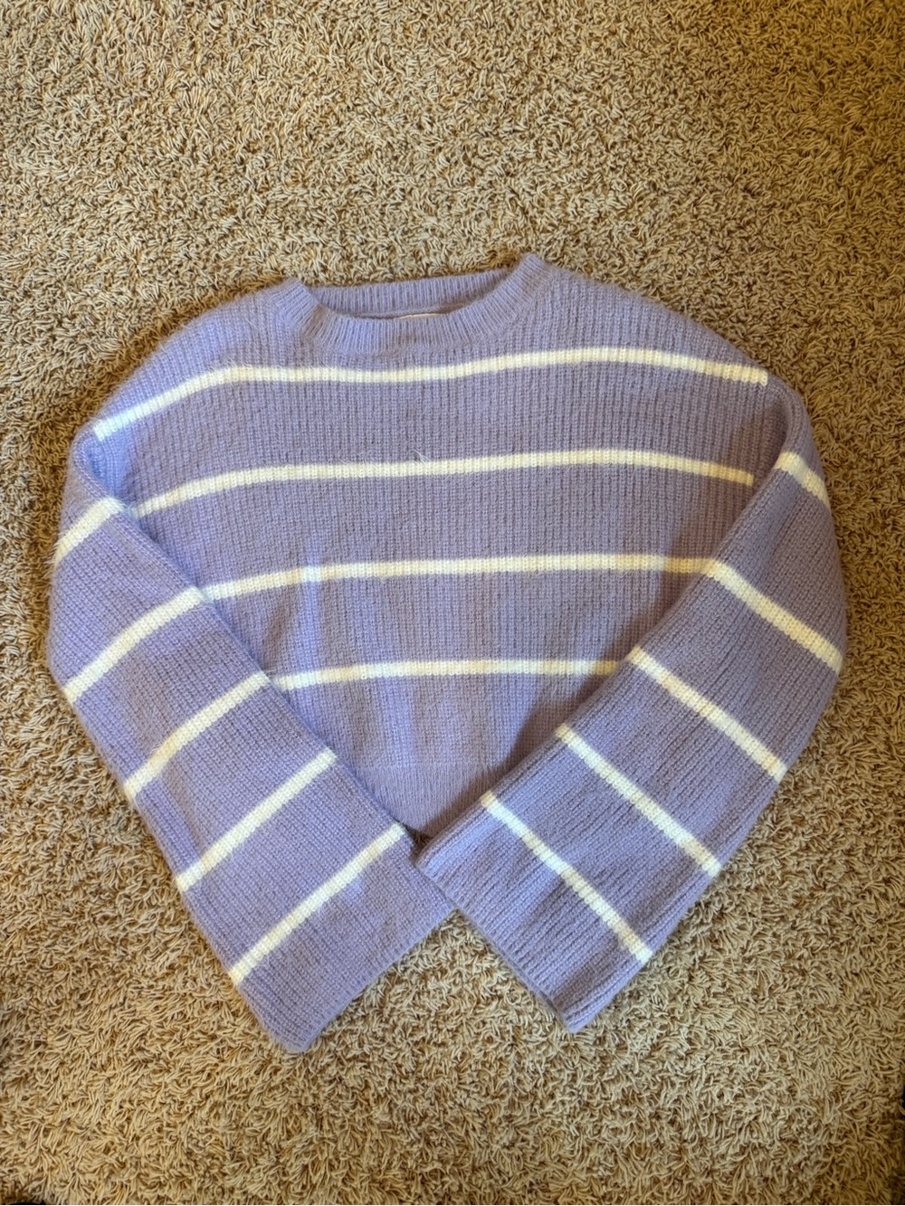 Gianni Bini Lavender and Cream Striped Crewneck Sweater